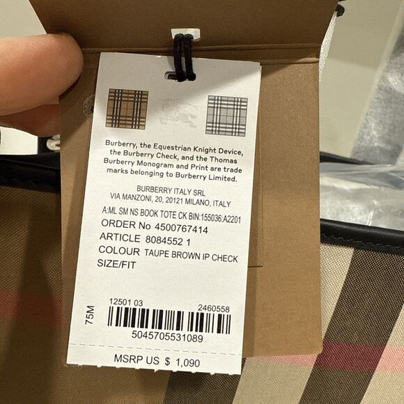 Burberry Black/Beige House Check Fabric Small N/S Book Tote New With Tag - Picture 2 of 7